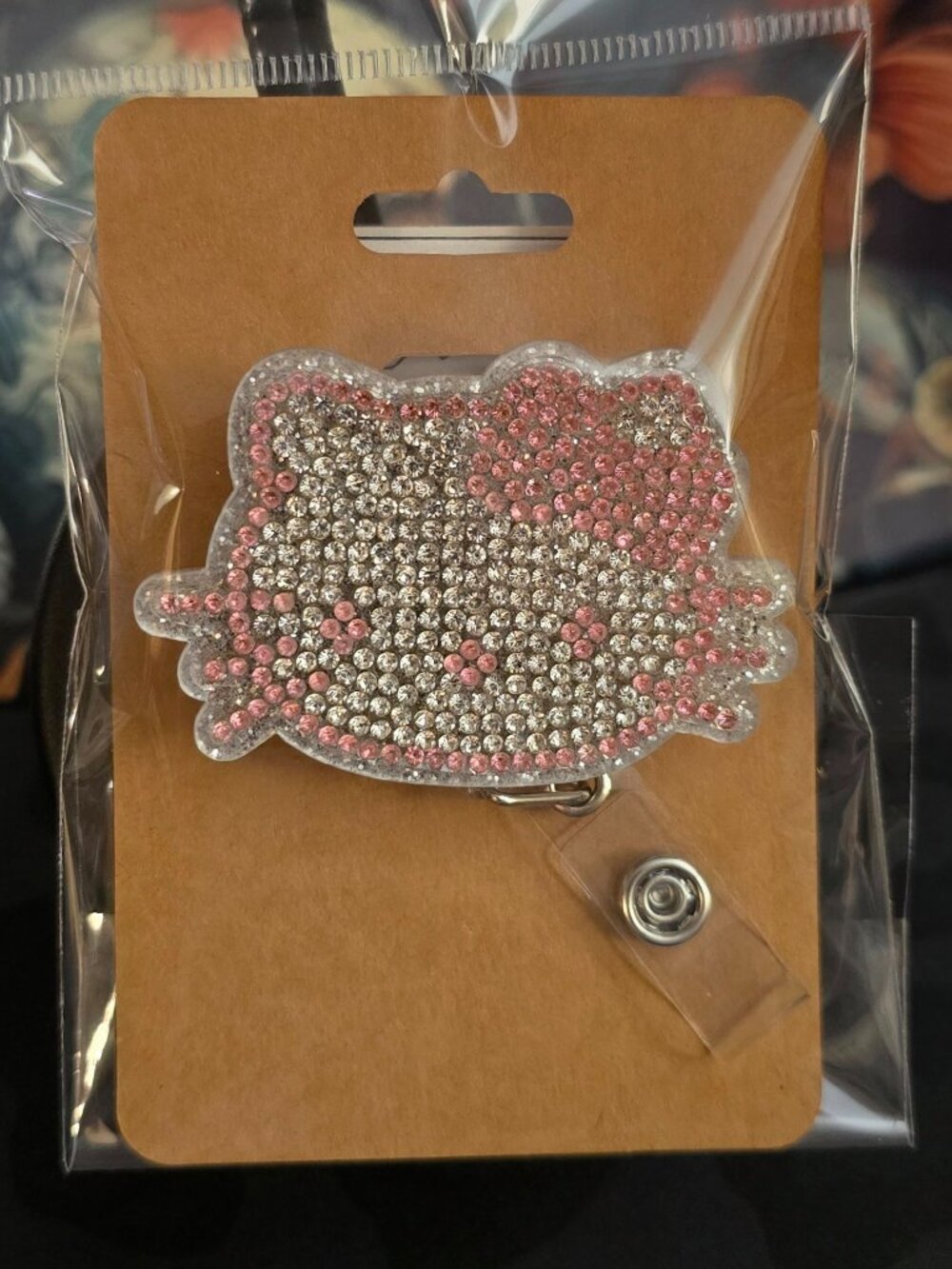 Hello Kitty Rhinestone Novelty Acrylic Badge Reel ID Holder